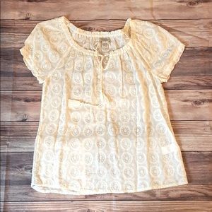 Lucky Brand Cotton Embroidered Sheer Top Sz M